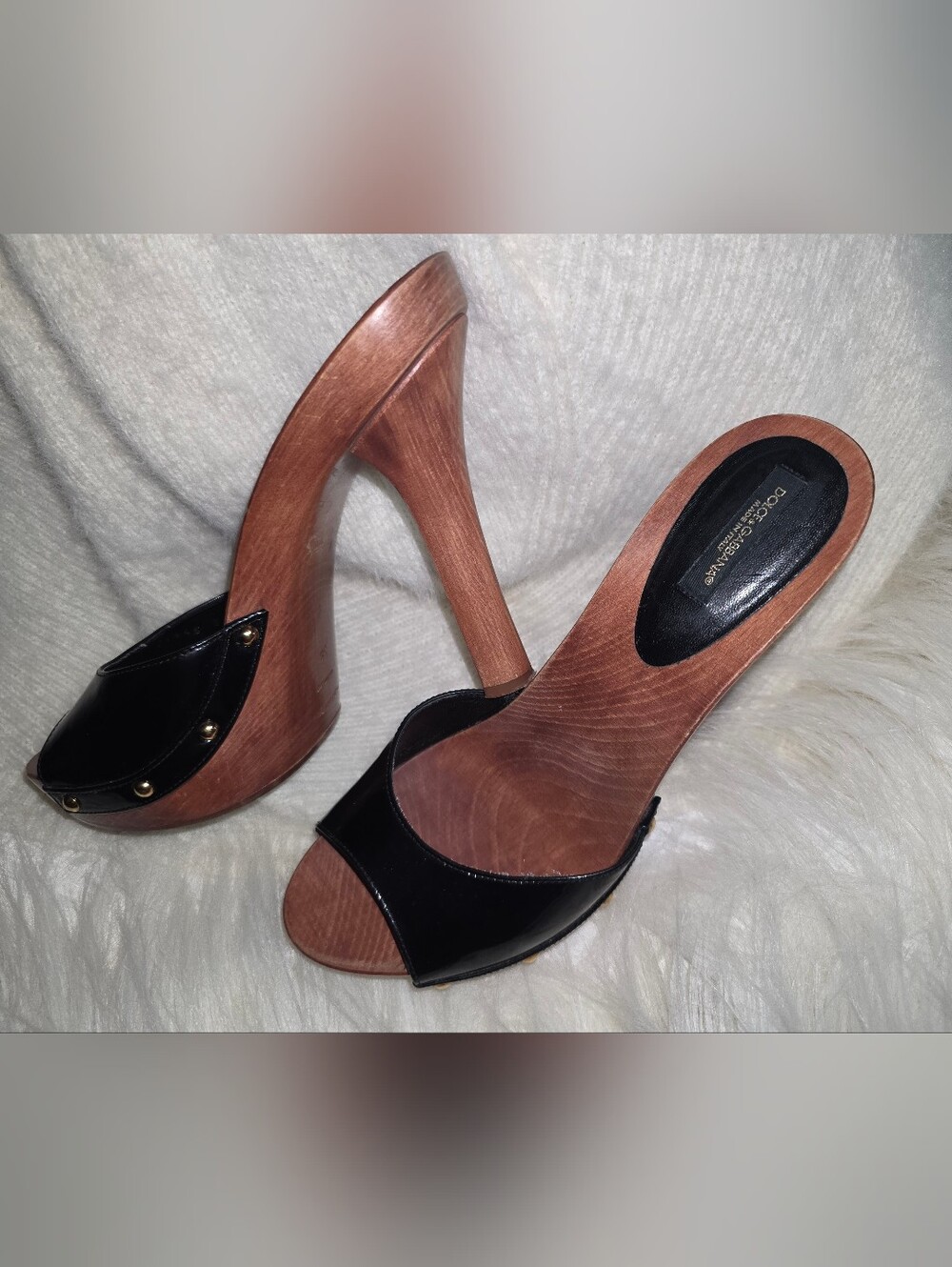 Dolce & Gabbana Black Leather and Wood Platform Heels